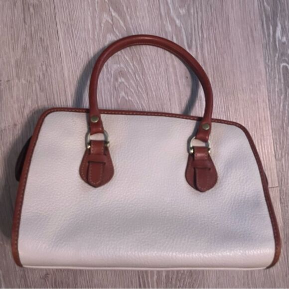 VTG 90s Liz Claiborne Leather Rolled Dual Handle Cream Pebbled Leather brown Bag - Picture 5 of 15